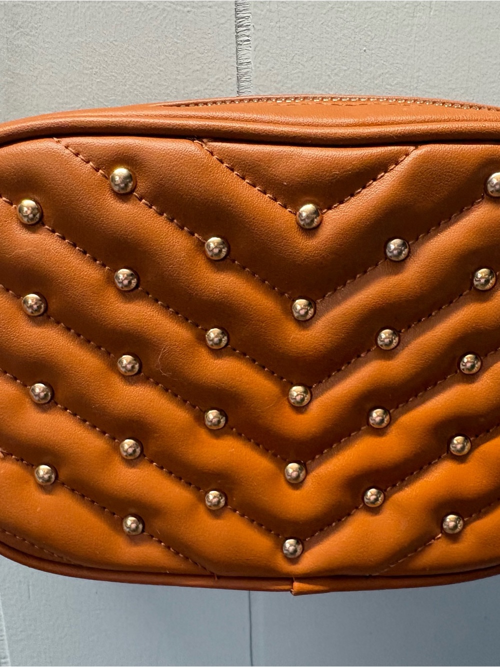Women's Quilted Studded Crossbody Bag in Tan
